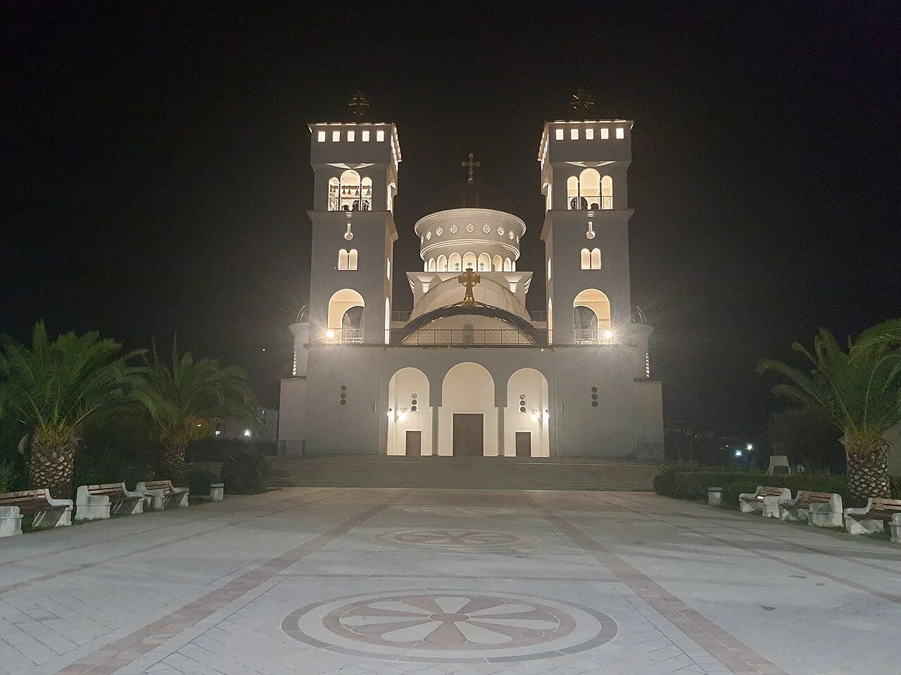 The Church of St Jovan Vladimir in Bar, lit at night.
