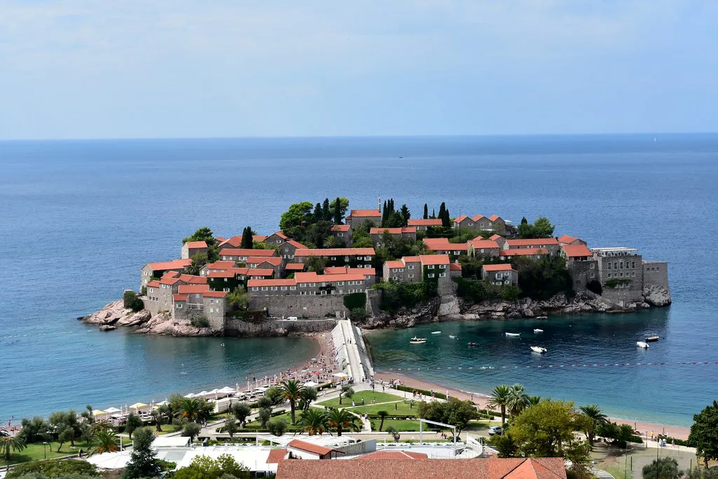 Sveti Stefan island village seen from above.