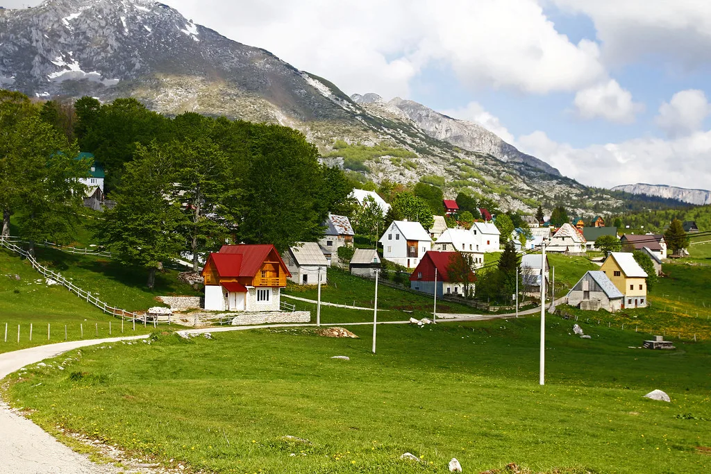 Houses at Žabljak below the Durmitor massif in Durmitor National Park.
