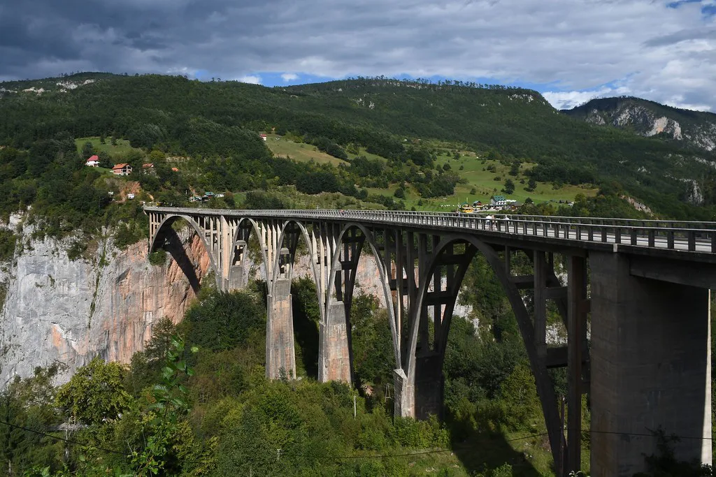 The arched Tara Bridge spanning the Tara River Canyon.