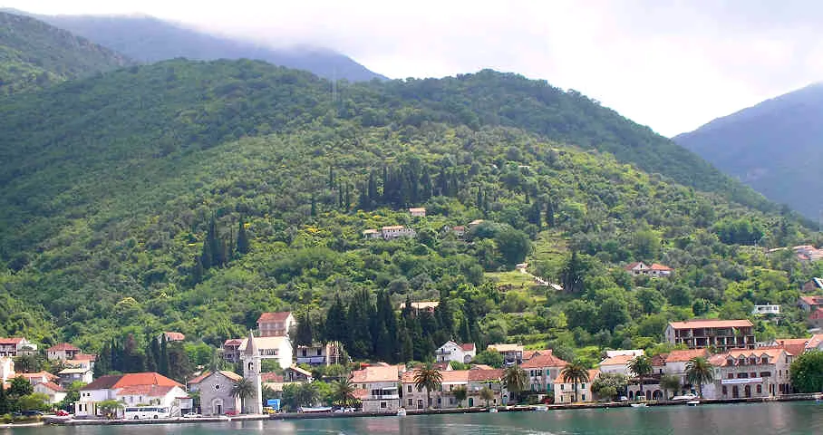Looking towards Tivat from a boat on the Bay of Kotor.