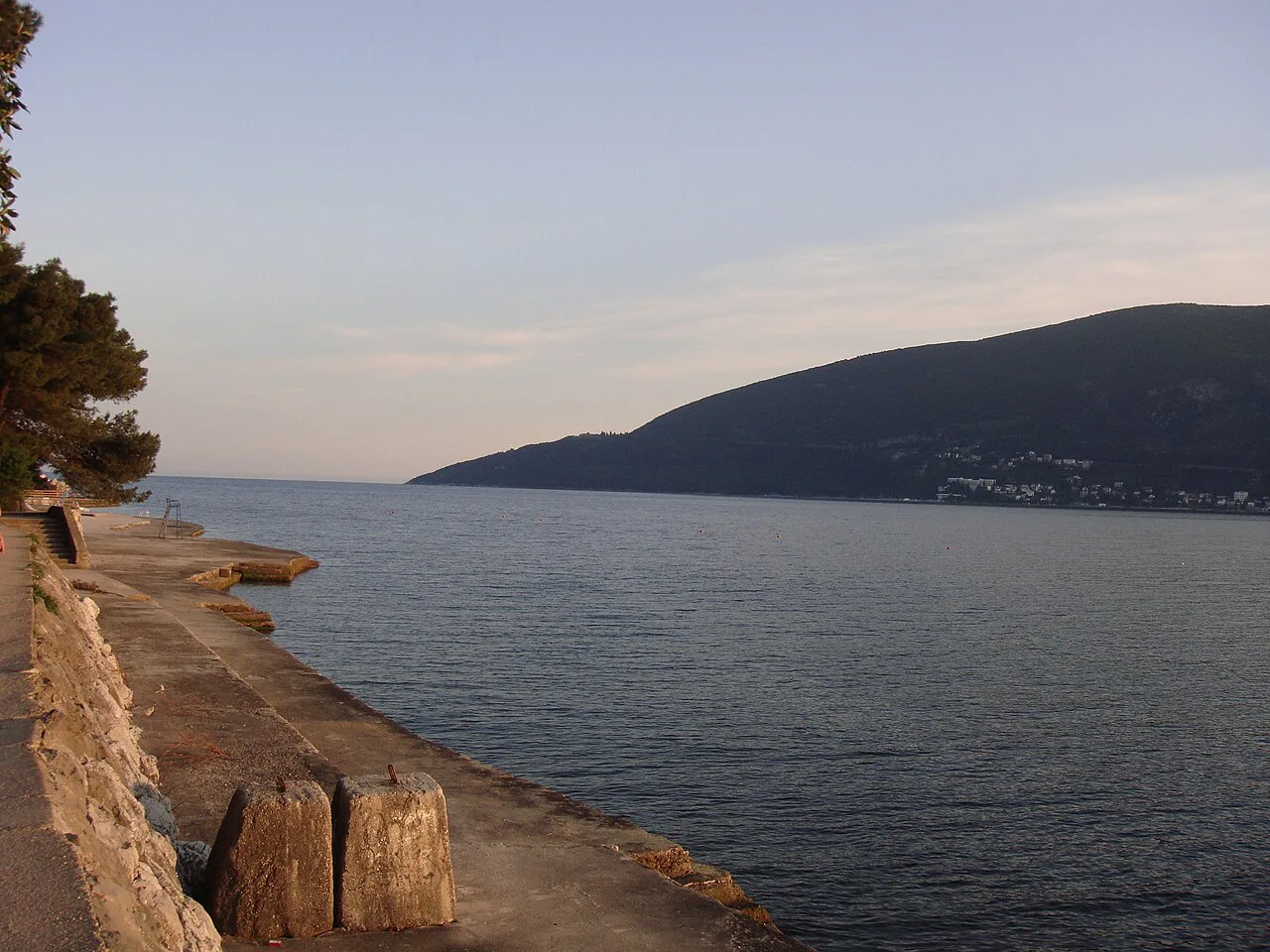 The waterfront at Topla looking across the Bay of Kotor.