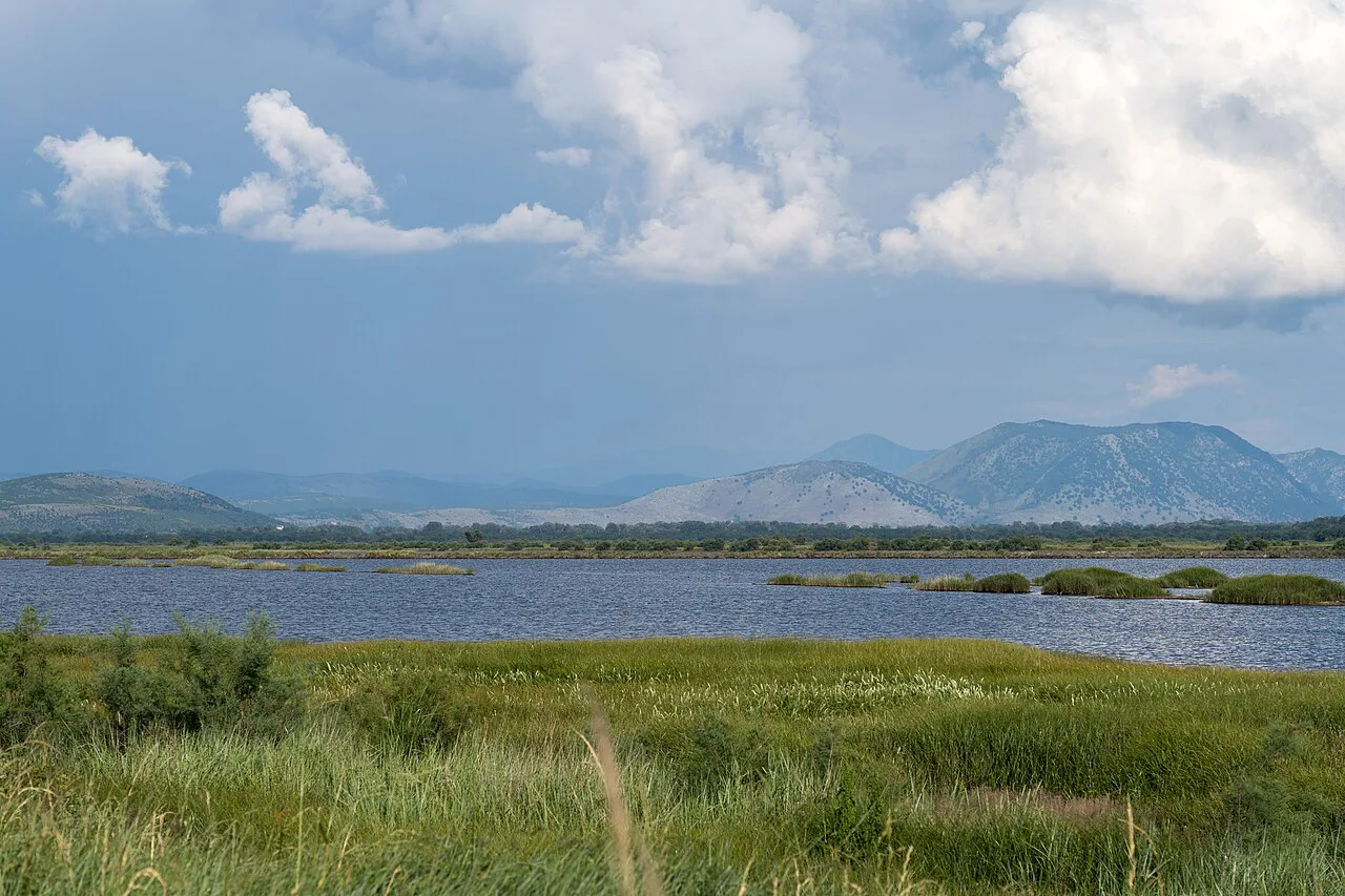 Ulcinj Salina with the mountains beyond.