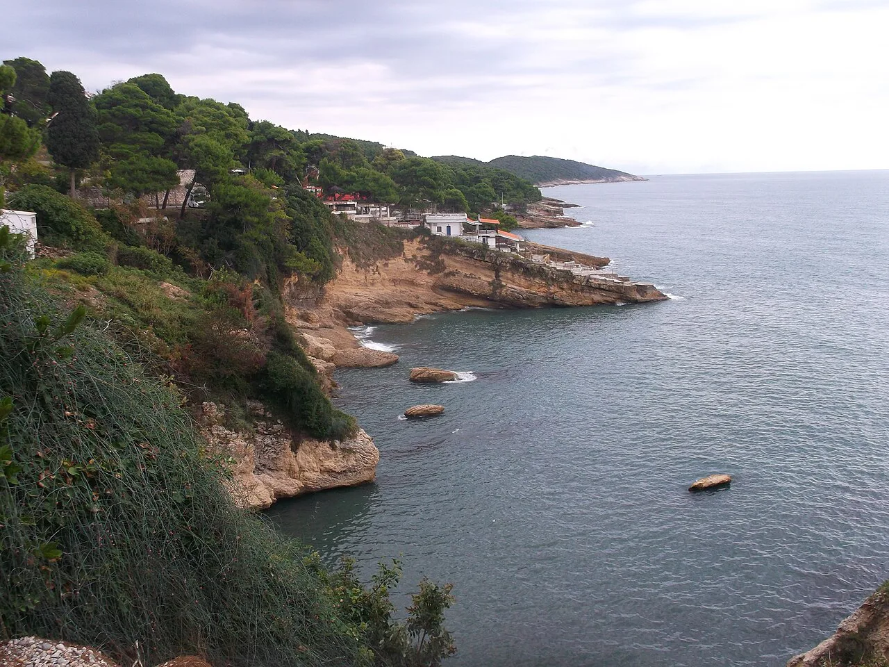 Rocky coastline and sea in Ulcinj.